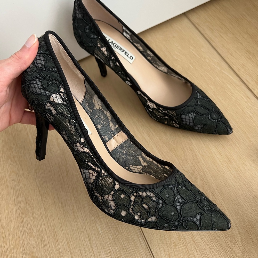 Karl Lagerfeld Black - green Lace heels  Women's Shoes
